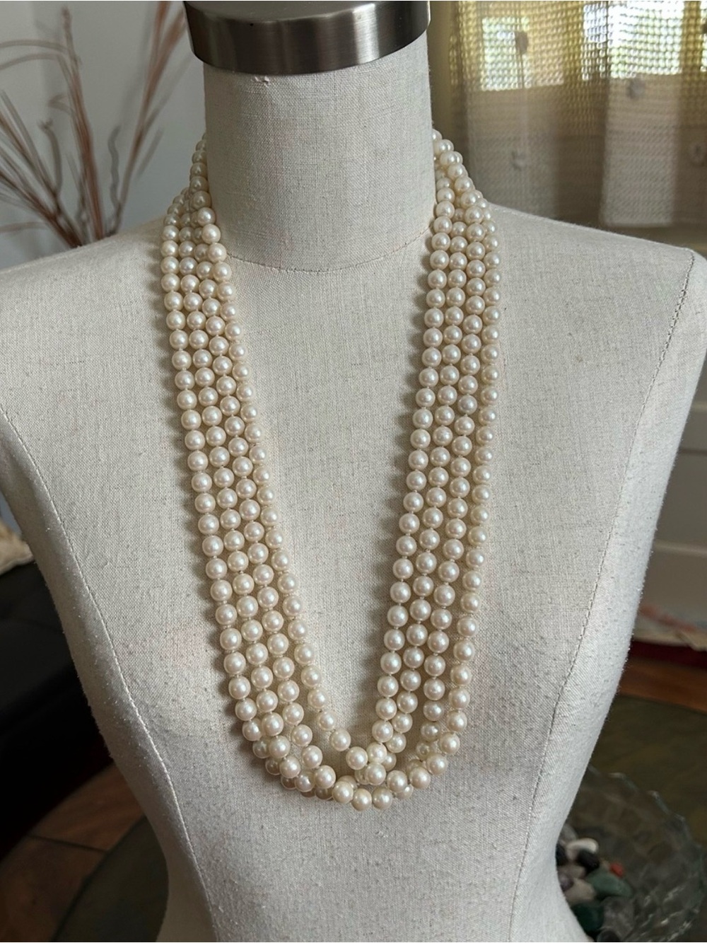 Estate Find Vintage Faux 60 inches Long Strand Pearl Necklace in Cream - Picture 6 of 6